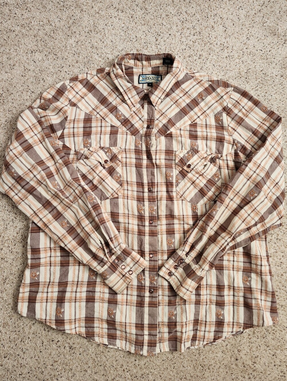 Shyanne Western Cream, Orange and Brown Plaid Button-Down Western Shirt